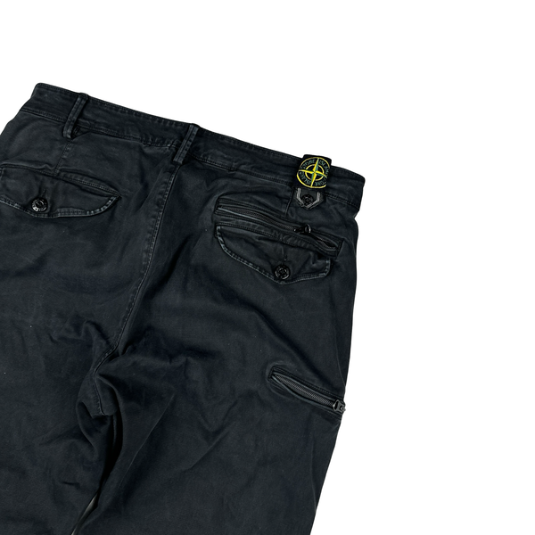 Stone Island Black Straight Fit Belt Badge Trousers - Medium
