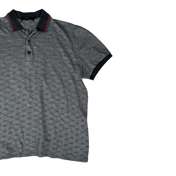 Gucci Monogram Stripe Collar Short Sleeve Buttoned Polo Shirt - Small