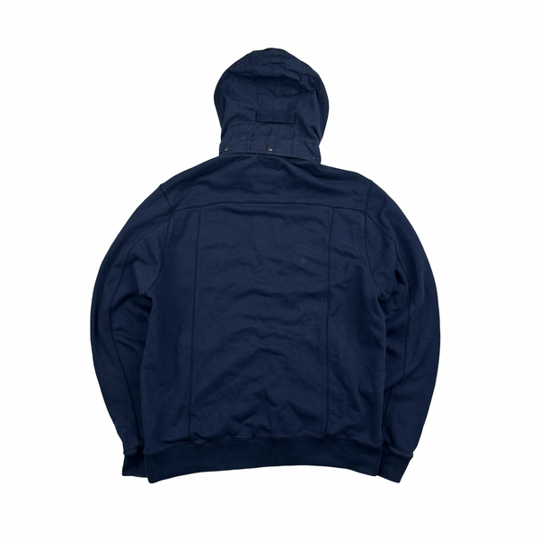 CP Company Navy Spellout Buckle Removable Hood Zip Up Hoodie - 3XL