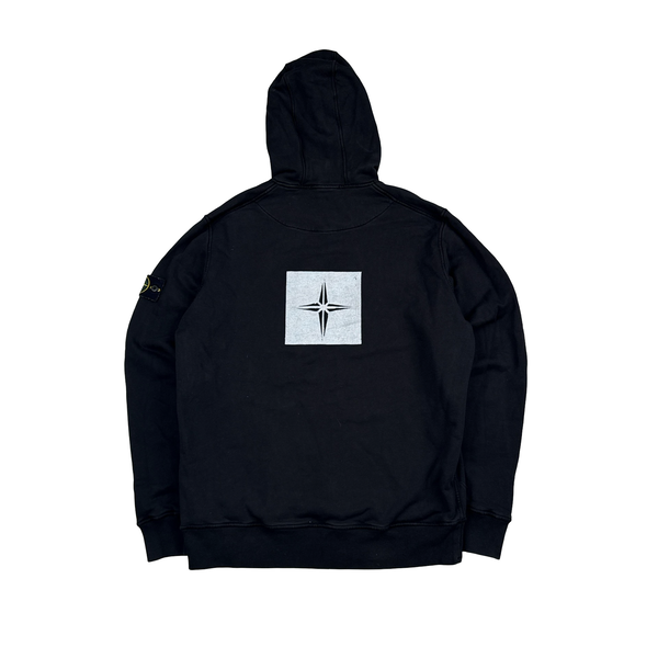 Stone Island 2021 Black Compass Pullover Cotton Hoodie - XL