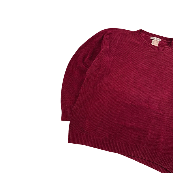 Stone Island 1998 Red Chenille Knit Vintage Jumper - Medium