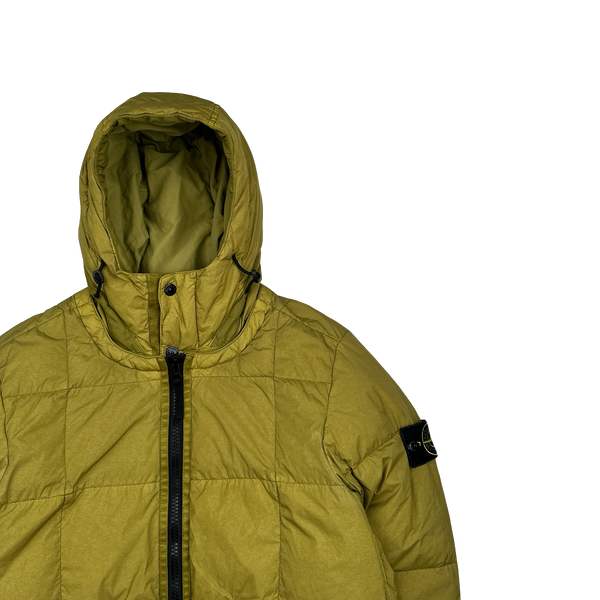 Stone Island 2019 Chartreuse Down Garment Dyed Crinkle Puffer Jacket - Small