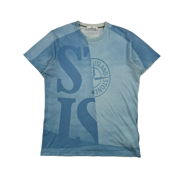 Stone Island Blue Two Tone Isola Di Pielia T Shirt - Large