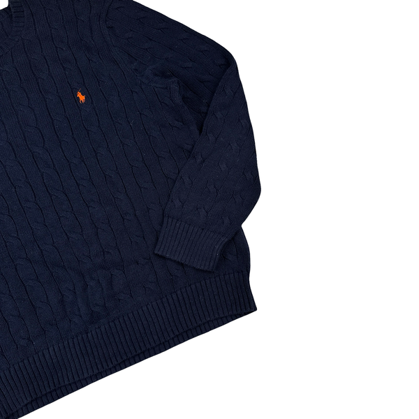 Ralph Lauren Navy Cotton Cable Knit Crewneck Jumper - XL