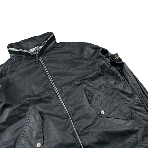 Stone Island 2005 Vintage Grey Nylon Zipped Spellout Collar Jacket - Medium