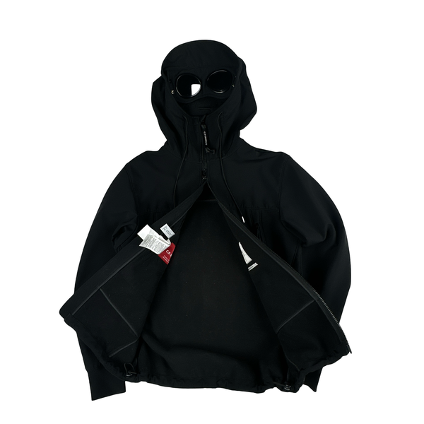 CP Company Black Soft Shell R Goggle Hooded Zipped Jacket - Small