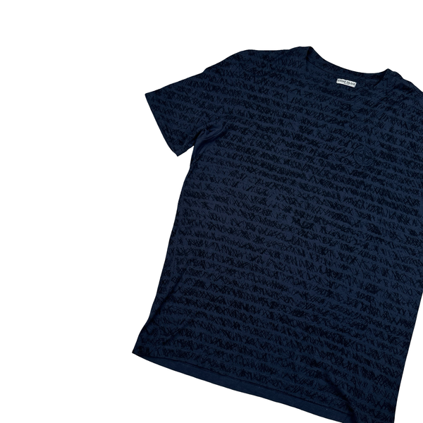 Stone Island 2004 Monogram Spellout Navy Cotton T Shirt - Medium