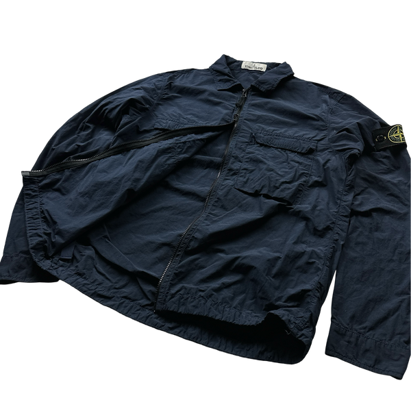 Stone Island 2020 Navy Crinkle Reps Overshirt Jacket - Large