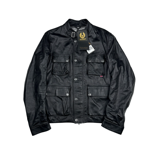 Belstaff Black Multi Pocket Leather Zipped Lightweight Jacket - XL