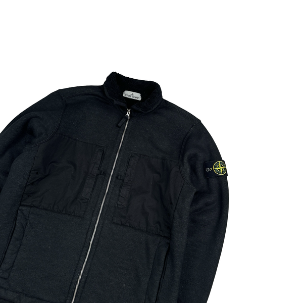 Stone Island 2023 Black Teddy Fleece Zipped Jumper - Medium