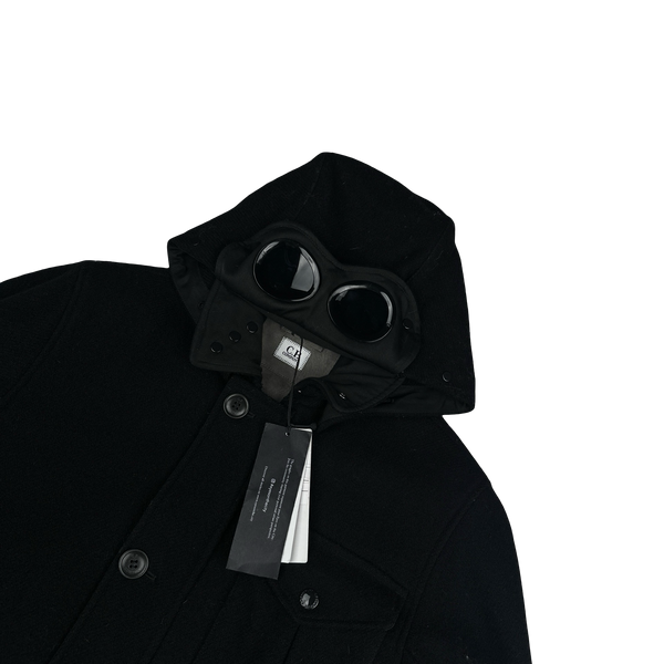 CP Company Black Wool Spellout La Mille Watch Viewer Duffle Jacket - Large