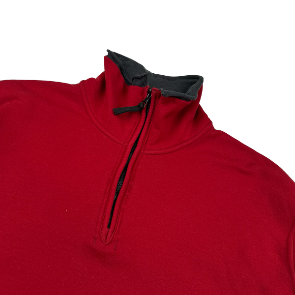 Stone Island 2003 Red  Compass Stretch Cotton Fleece Lined Quarter Zip Jumper - XXL