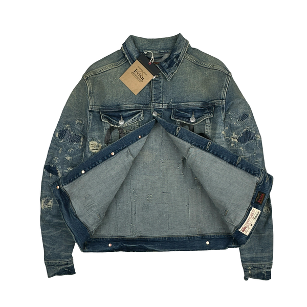 Evisu Multi Pocket Distressed Japanese Denim Jacket - Medium