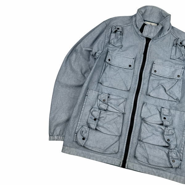 Stone Island 2019 Canvas Placcato Washed Blue Jacket - Medium