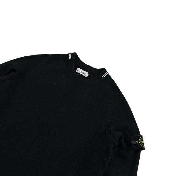 Stone Island Black Lambs Wool Crewneck Knitted Jumper - Large