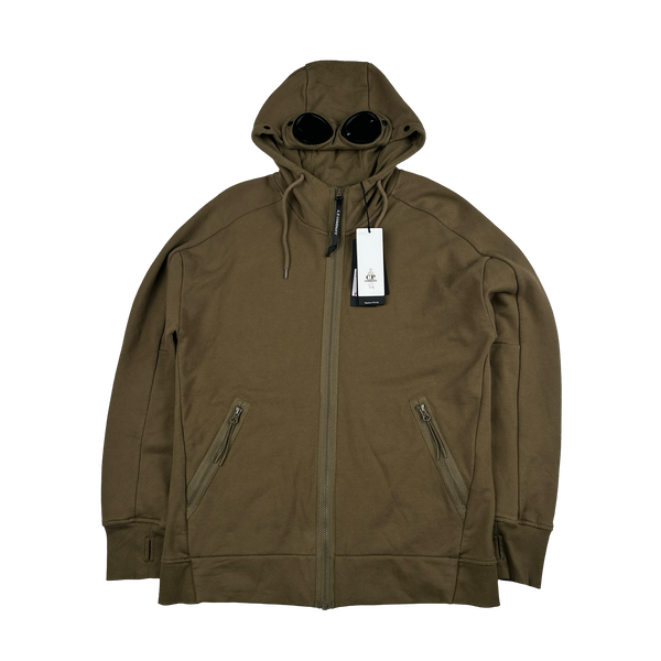 CP Company Khaki Goggle Cotton Zip Up Hoodie - Large