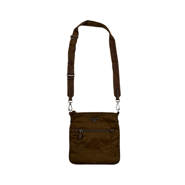 Prada Brown Nylon Emblem Side Bag