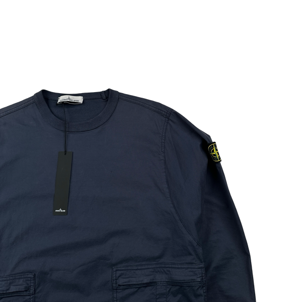 Stone Island 2021 Navy Brushed Cotton Cargo Pullover Overshirt - Small