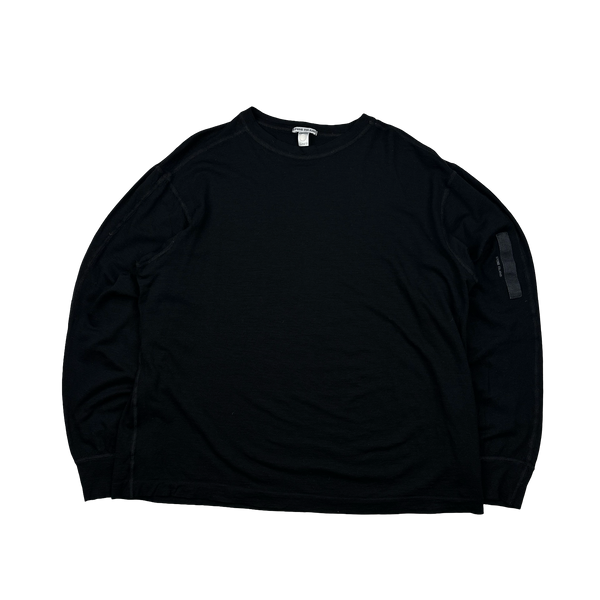 Stone Island 2002 Black Wool Spellout Long Sleeve Jumper - XL