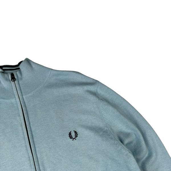 Fred Perry Baby Blue Zipped High Neck Knit - Large