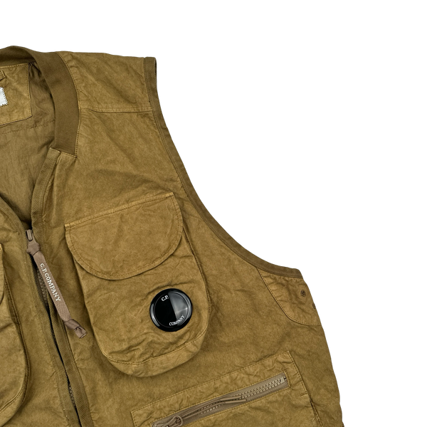 CP Company Brown Ba-Tic Waxed Cotton Utility Vest - Small