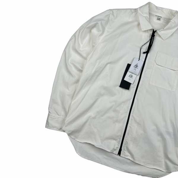 CP Company White Zipped Cotton Lens View Overshirt - Medium