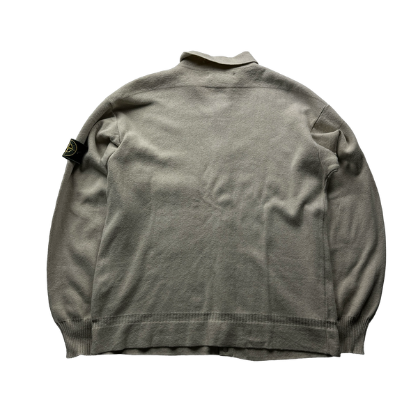Stone Island 1999 Beige Lightweight Cotton Green Edged Button Cardigan - Medium