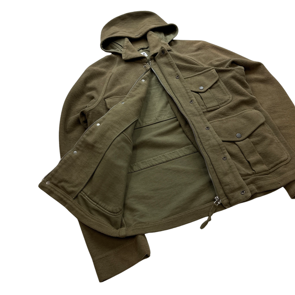 CP Company Beige Cotton Fleece Hooded Multi Pocket Jacket - Large