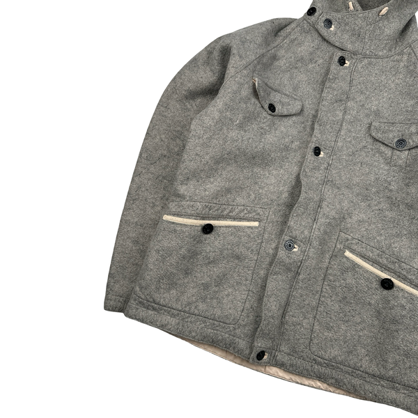 Stone Island 2005 Grey Multi Pocket Felt Hooded Jacket - XL
