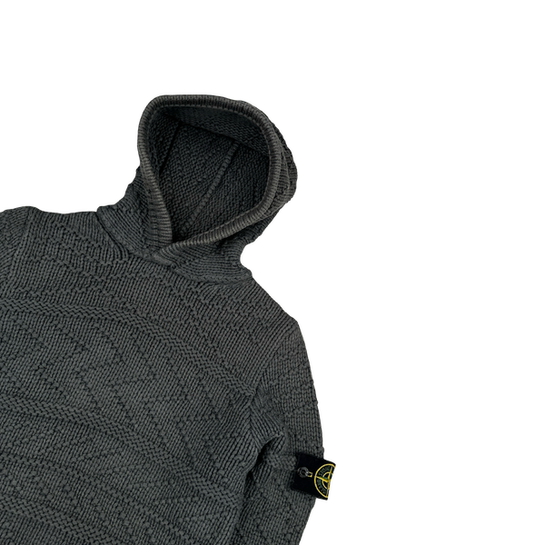 Stone Island 2009 Grey Cotton Detailed Knit Pullover Hoodie - Small