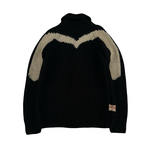 Evisu 2000s Heavyweight Black Wool Logo Buttoned Cardigan - Large