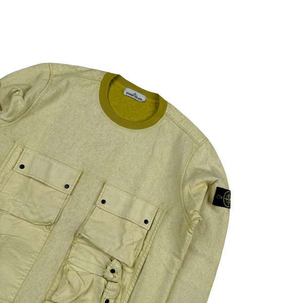 Stone Island 2020 Yellow Tela Placcata Crewneck Sweatshirt - Large