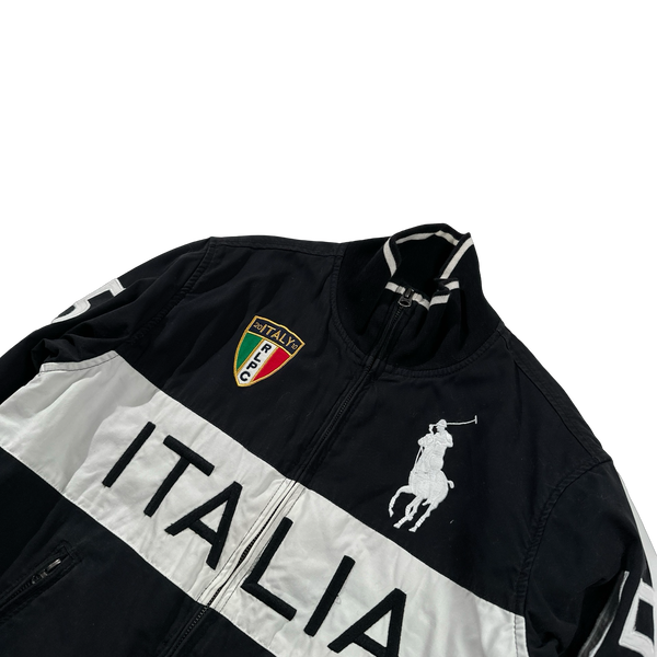 Ralph Lauren Black ITALIA Embroidered Big Logo Spellout Zipped Jacket - Small