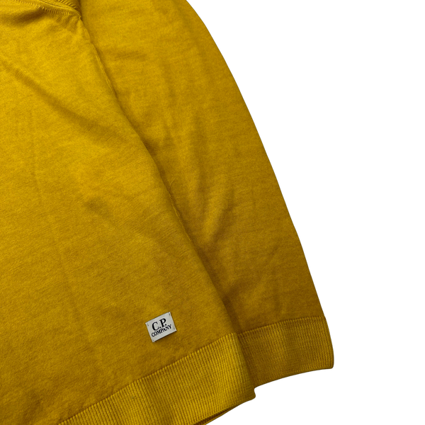 CP Company Yellow V Neck Spellout Patch Jumper - XL