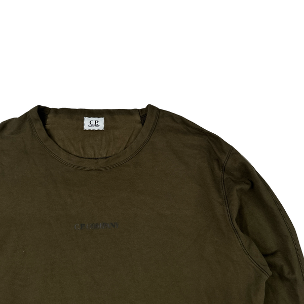 CP Company Khaki Cotton Spellout Crewneck Jumper - Large