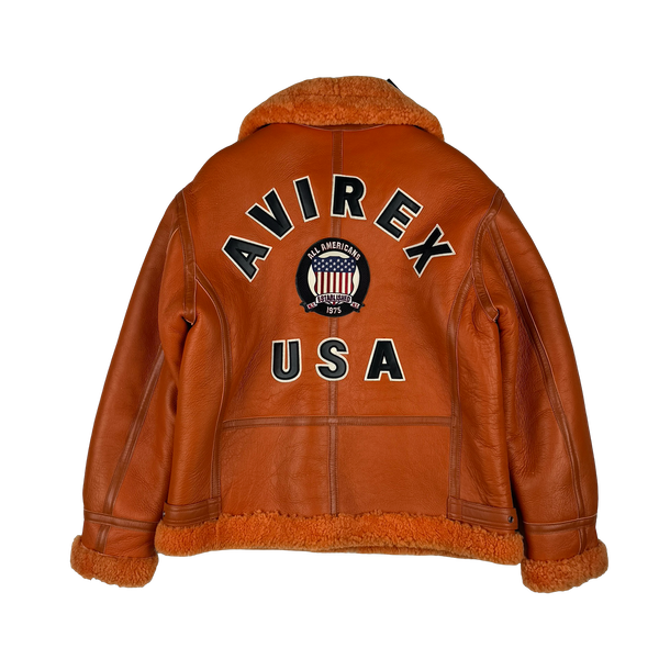 Avirex Orange Sherling Lined Spell out Bomber Jacket - Large