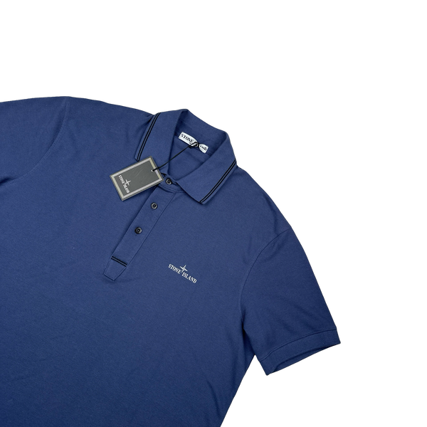 Stone Island 2009 Blue Cotton Spellout Polo Shirt - XXL
