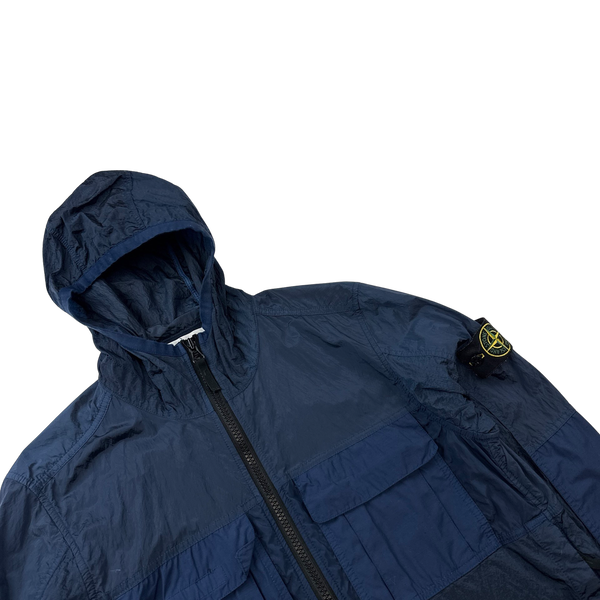 Stone Island 2019 Blue Nylon Metal Rip Stop Hooded Jacket - Small
