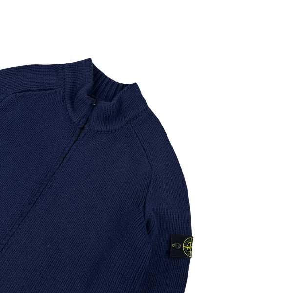 Stone Island Navy Wool Heavyweight Zipped Knit Jumper