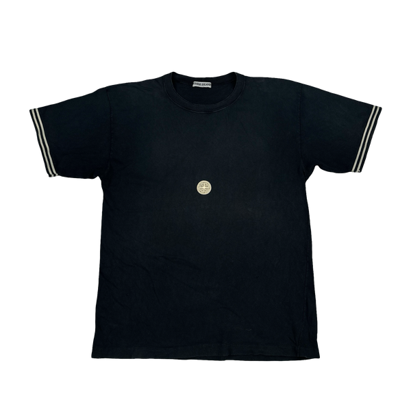 Stone Island Vintage 80s Black Rubber Chest Logo T Shirt - Large