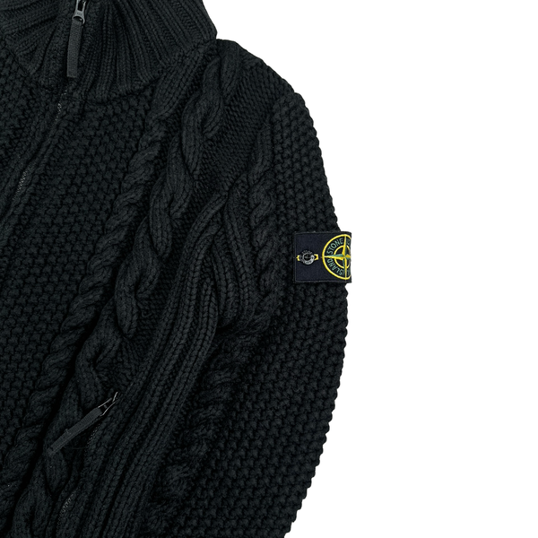 Stone Island Black Cable President Thick Knit Zipped Jumper - Large