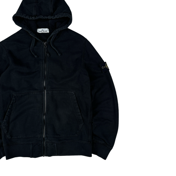 Stone Island 2021 Black Cotton Zipped Hoodie - Medium