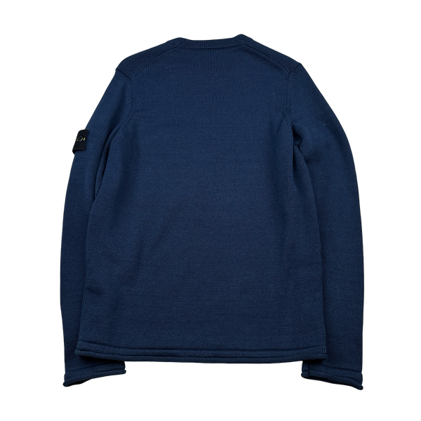 Stone Island 2020 Navy Cotton Knit Crewneck Pocketed Jumper - Medium