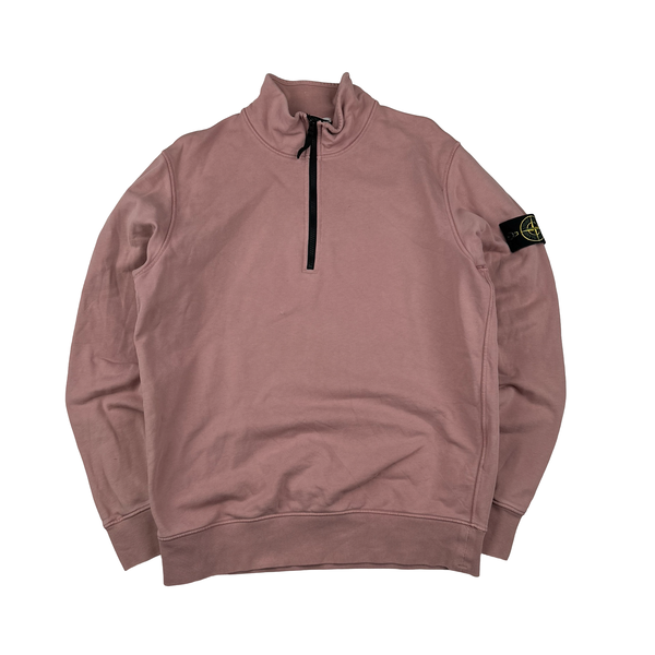 Stone Island Pink Quarter Zip Cotton Jumper - Large