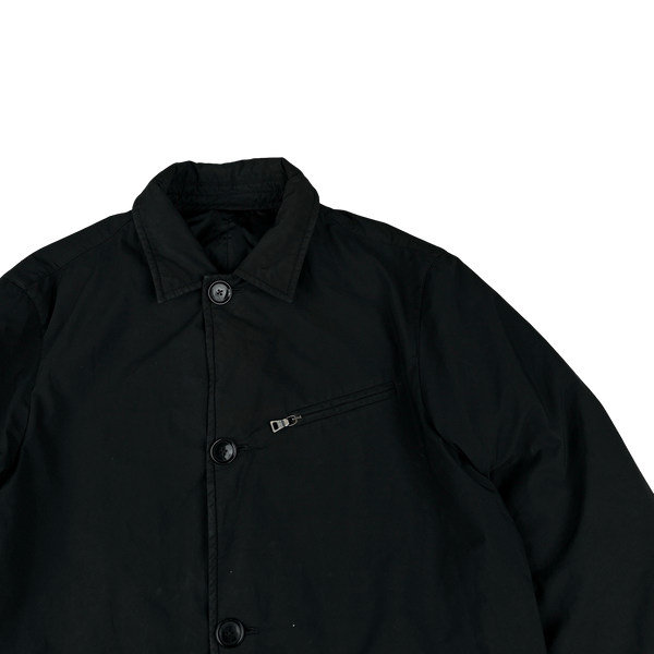 Prada Black Nylon Spellout Tab Padded Reversible Jacket - Large