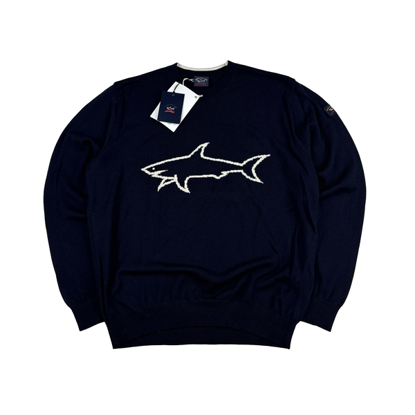 Paul & Shark Navy Wool Logo Crewneck - Large