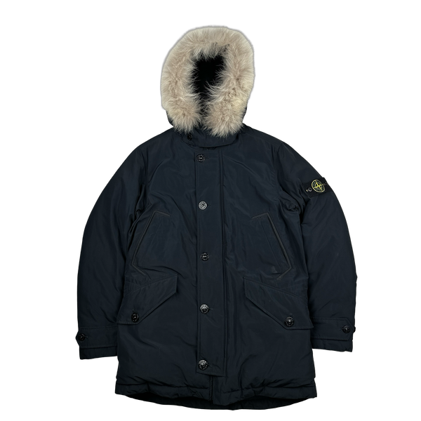 Stone Island 2016 Black Down Filled Micro Reps Fur Hood Parka Jacket - Medium