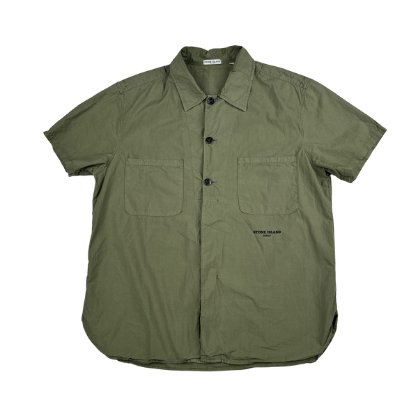 Stone Island 2004 Khaki Cotton Spellout Short Sleeve Shirt - XL