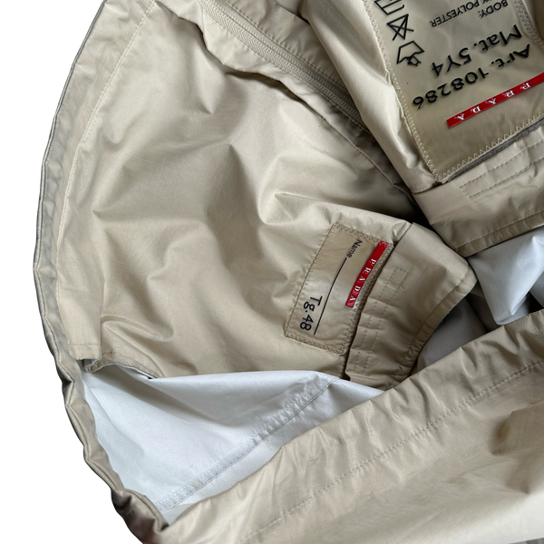 Prada Tan Nylon Spellout Red Tab Multipocketed Jacket - Medium