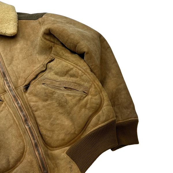 CP Company Early 80s Shearling Suede Leather Aviator Jacket - Large